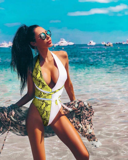Leopard Lace-Up One-Piece Swimsuit