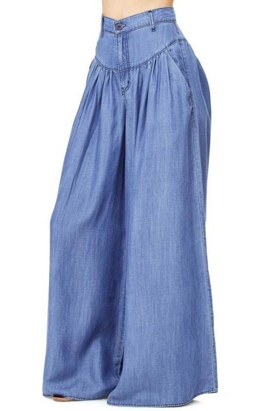 Simple Solid Color Big Hem Wide Leg Bottom Casual Pants