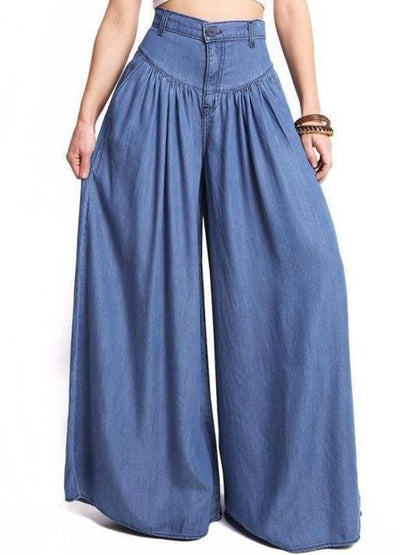 Simple Solid Color Big Hem Wide Leg Bottom Casual Pants