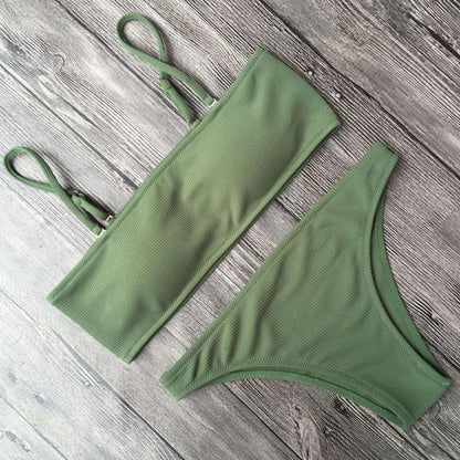 Solid Color Bikini Split Swimsuit