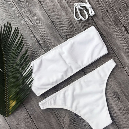Solid Color Bikini Split Swimsuit