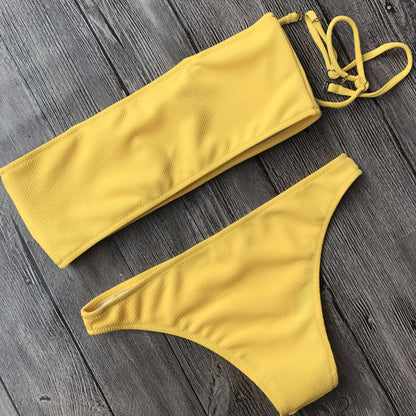 Solid Color Bikini Split Swimsuit