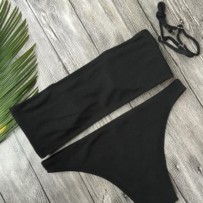 Solid Color Bikini Split Swimsuit