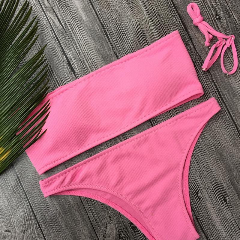 Solid Color Bikini Split Swimsuit