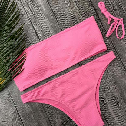 Solid Color Bikini Split Swimsuit