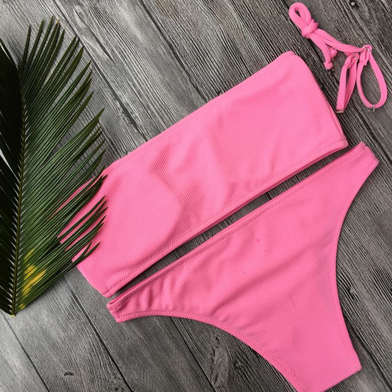 Solid Color Bikini Split Swimsuit