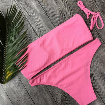 Solid Color Bikini Split Swimsuit