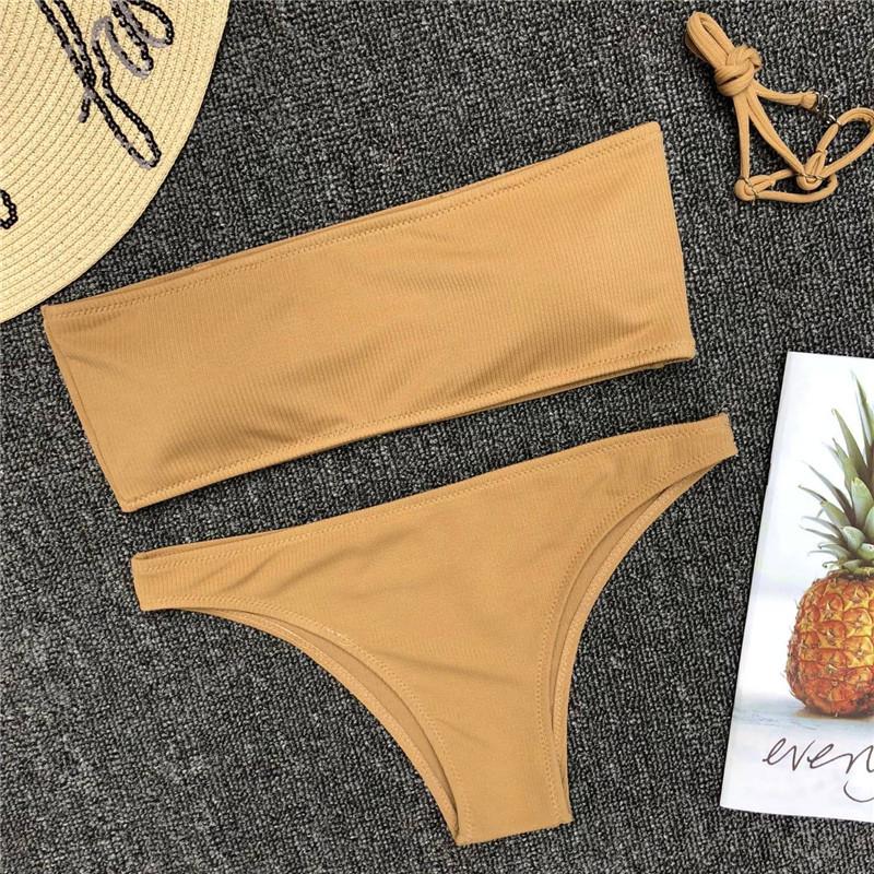 Solid Color Bikini Split Swimsuit