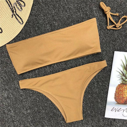 Solid Color Bikini Split Swimsuit