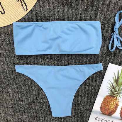 Solid Color Bikini Split Swimsuit