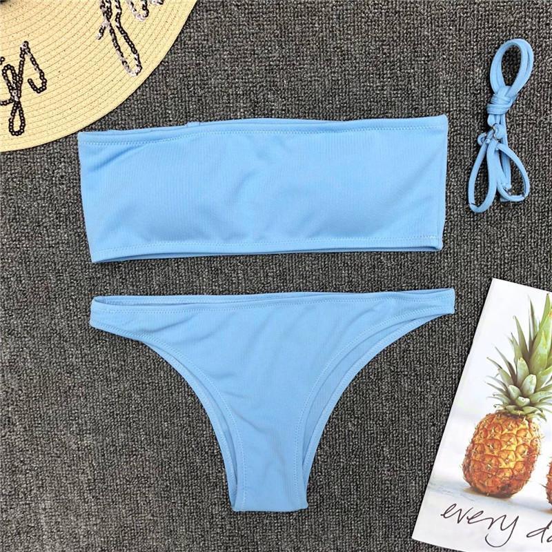 Solid Color Bikini Split Swimsuit