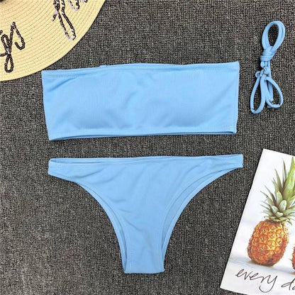 Solid Color Bikini Split Swimsuit