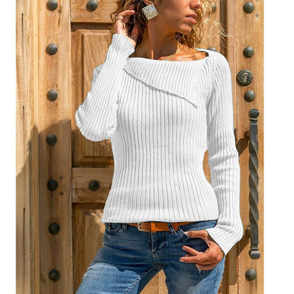 Long-Sleeved Solid Color Sweater Top Casual Bottoming Sweater