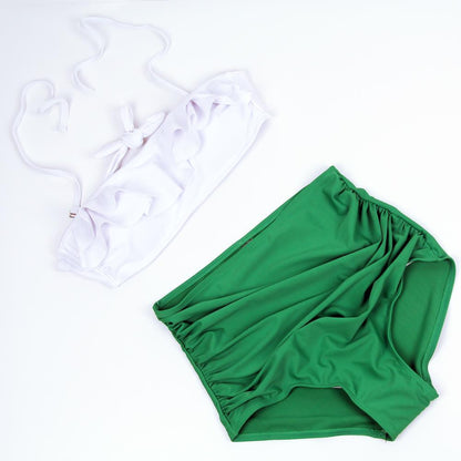 High Waist Sexy Swimsuit White Lace Green Pants For Ladies