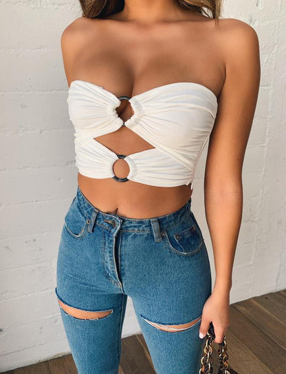 Sexy Solid Color Tight Fitting Chest Top