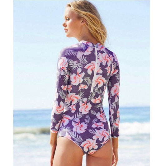 Long Sleeved Print One-Piece Swimwear For Female