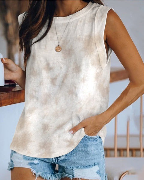Women'S Top Collar Tie-Dye Printing Vest T-Shirt