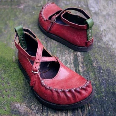 Vintage Artificial Leather  Flats Slip On Cross Buckle Solid Ladies