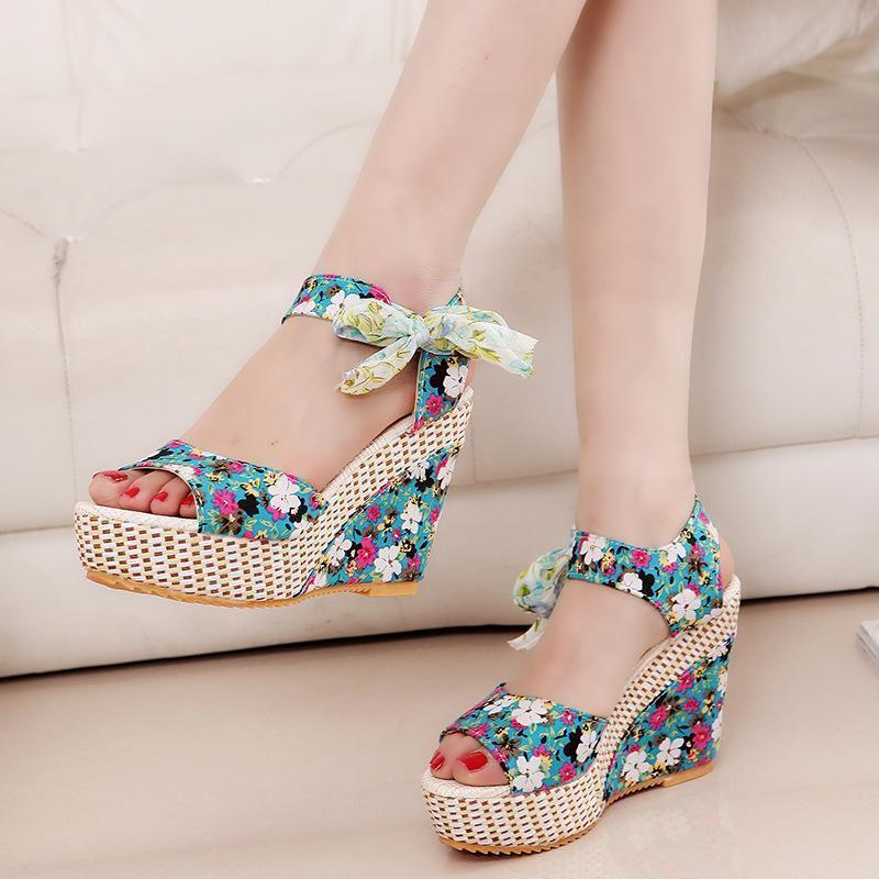 Summer Women Wedges Heels Shoes Casual Thick Bottom