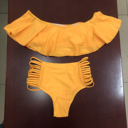 Multicolor Sexy Shoulderless Ruffled Split Bikini