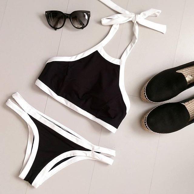 Black And White Color Matching Split Bikini