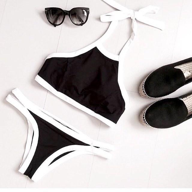 Black And White Color Matching Split Bikini