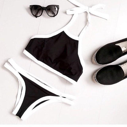 Black And White Color Matching Split Bikini