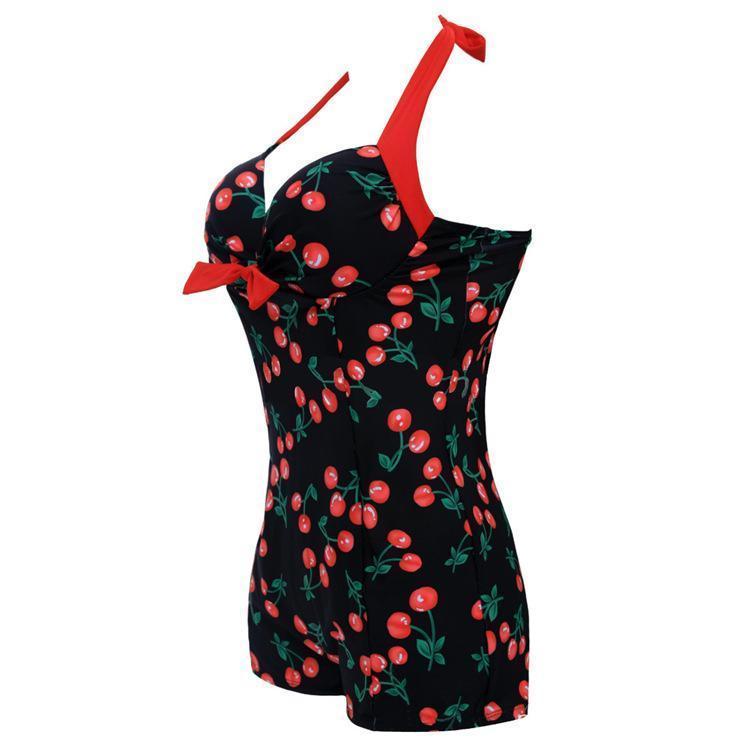 Siamese Black And White Dot Bikini Cherry Large Size Swimsuit