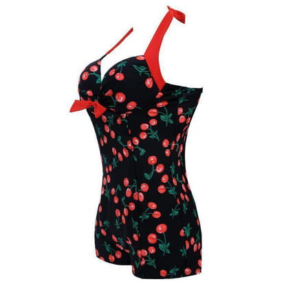 Siamese Black And White Dot Bikini Cherry Large Size Swimsuit