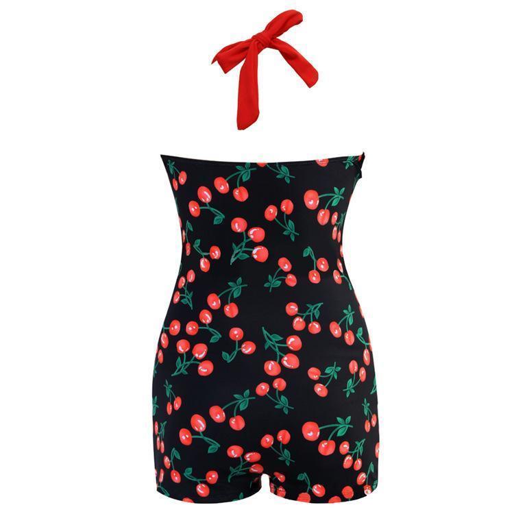 Siamese Black And White Dot Bikini Cherry Large Size Swimsuit