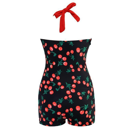 Siamese Black And White Dot Bikini Cherry Large Size Swimsuit
