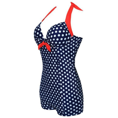 Siamese Black And White Dot Bikini Cherry Large Size Swimsuit