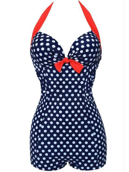 Siamese Black And White Dot Bikini Cherry Large Size Swimsuit