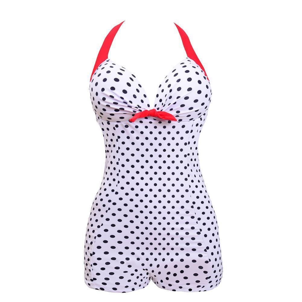 Siamese Black And White Dot Bikini Cherry Large Size Swimsuit