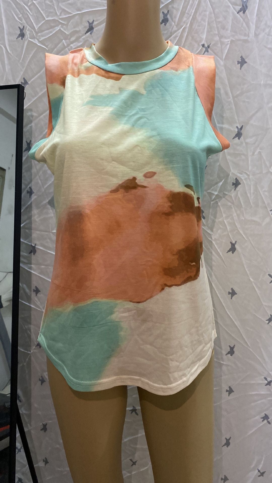 Women'S Top Collar Tie-Dye Printing Vest T-Shirt