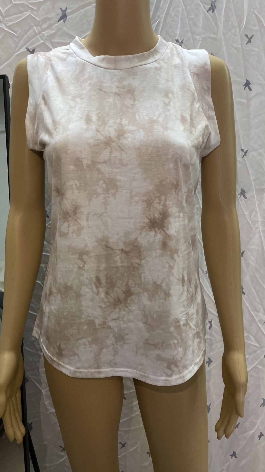 Women'S Top Collar Tie-Dye Printing Vest T-Shirt