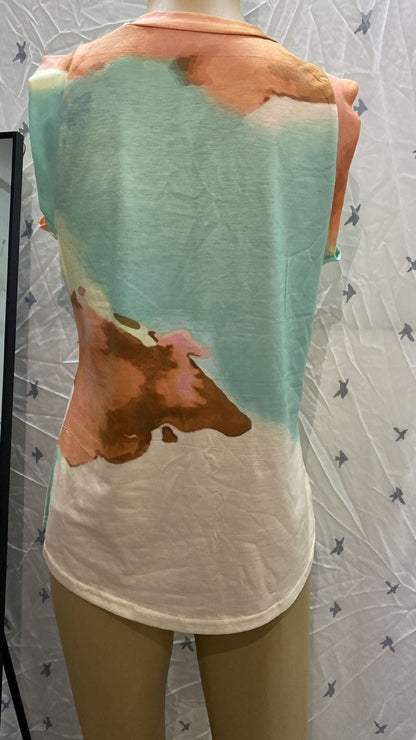 Women'S Top Collar Tie-Dye Printing Vest T-Shirt