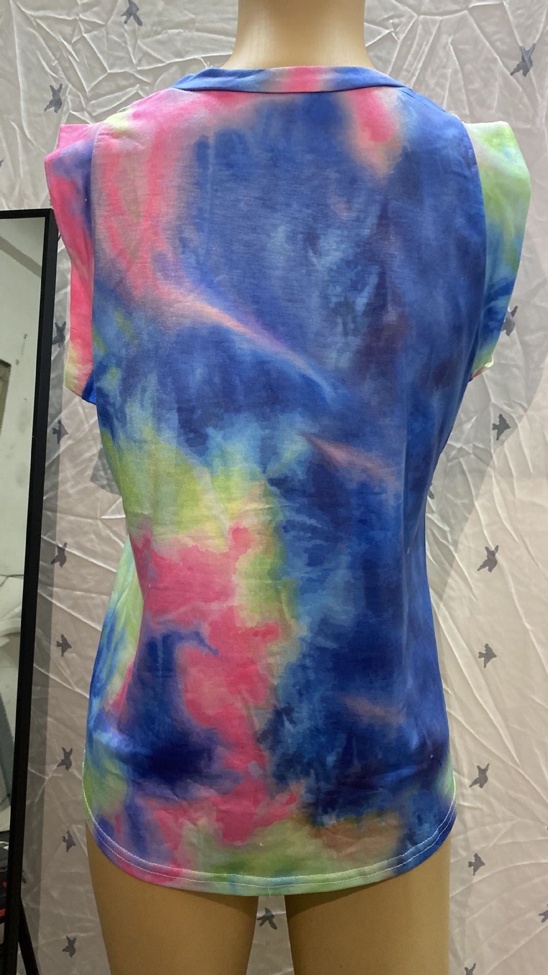Women'S Top Collar Tie-Dye Printing Vest T-Shirt