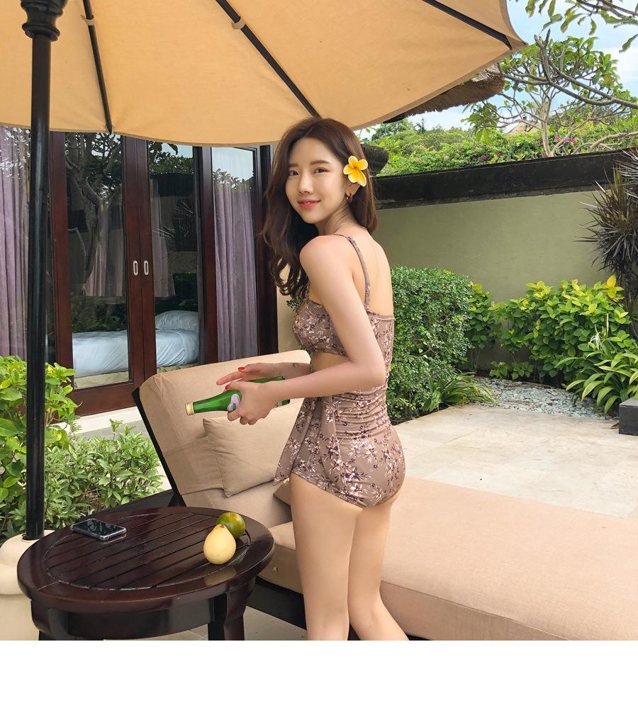 Ins Floral Tube Top High Waist One Piece Swimsuit