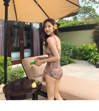Ins Floral Tube Top High Waist One Piece Swimsuit
