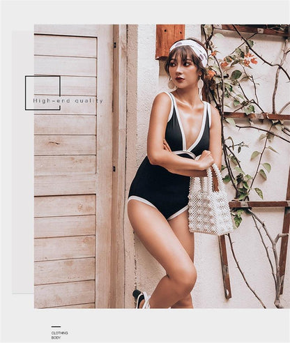Sexy Stitching Triangle One Piece Swimsuit