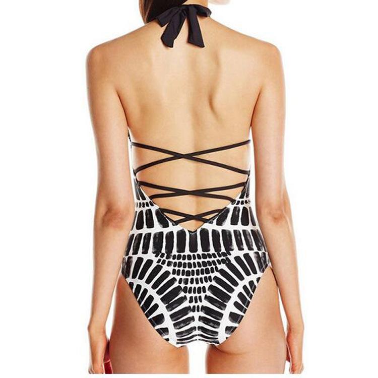 Sexy Halter Lace-Up Swimsuit Fishscale Ripple Print Bikini