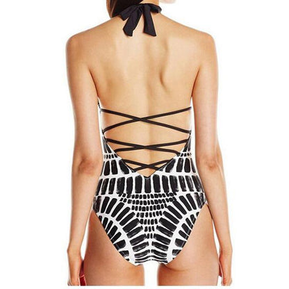Sexy Halter Lace-Up Swimsuit Fishscale Ripple Print Bikini