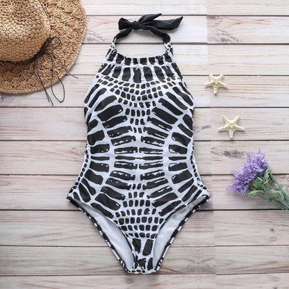 Sexy Halter Lace-Up Swimsuit Fishscale Ripple Print Bikini