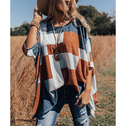 Plaid Crew Neck Sleeve Top
