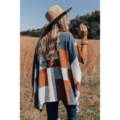 Plaid Crew Neck Sleeve Top