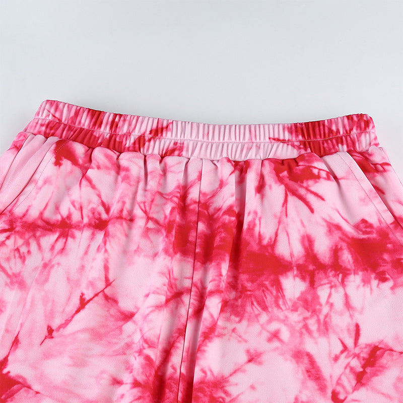 Women'S Pink Purple Tie-Dye Casual Wide Leg Pants