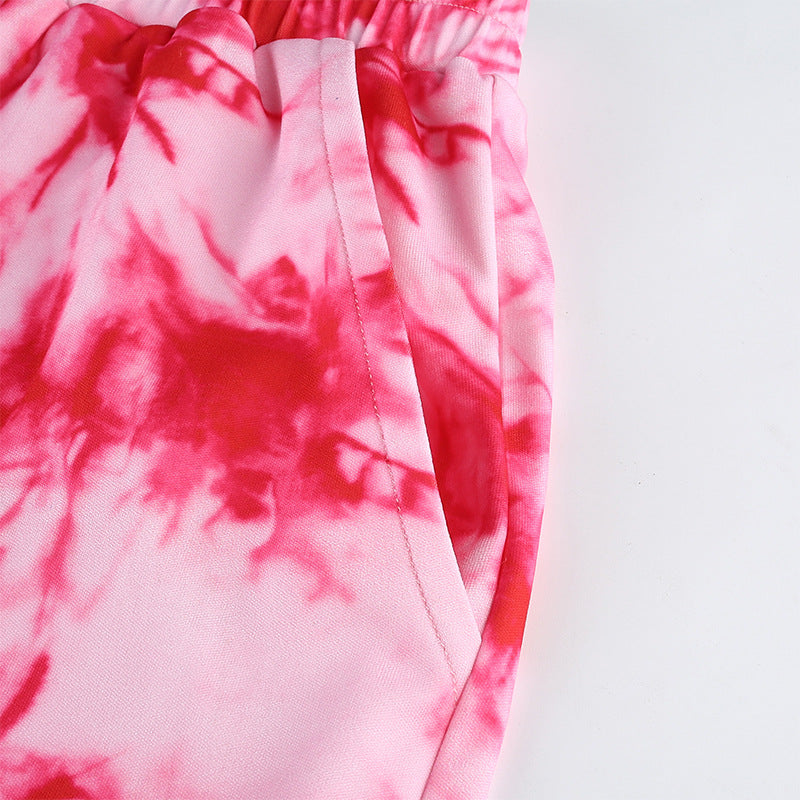 Women'S Pink Purple Tie-Dye Casual Wide Leg Pants