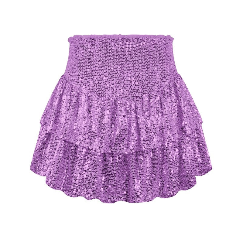 Sequin Mini Skirt- Solid Color Pleated A-Line Skirt