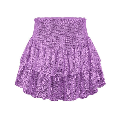 Sequin Mini Skirt- Solid Color Pleated A-Line Skirt